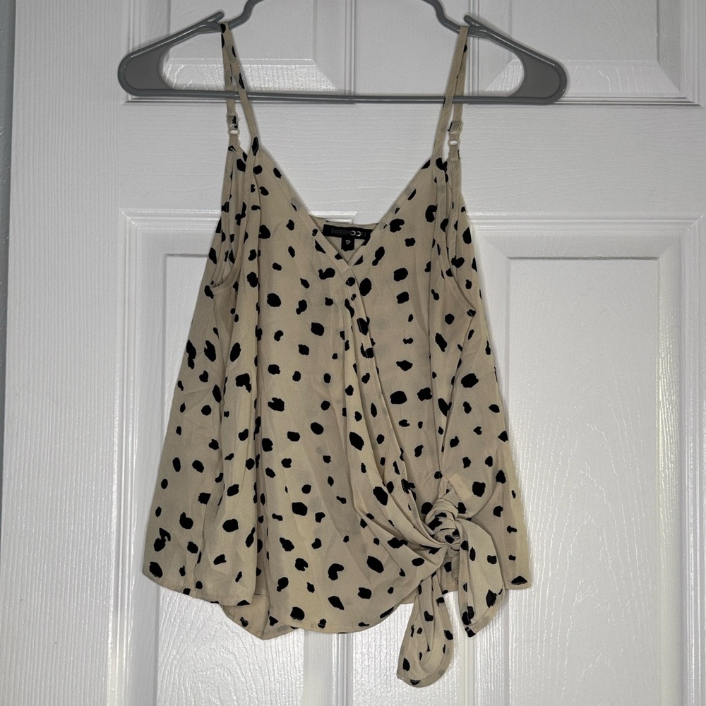 Papermoon Beige Polka Dot Tie-Front Cami